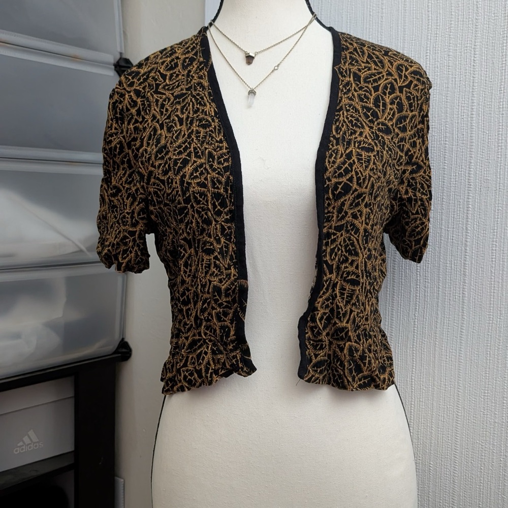 Black and Gold Open-Front Cardigan